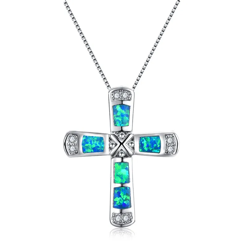 Blue Opal X Pendant Cross Necklaces 