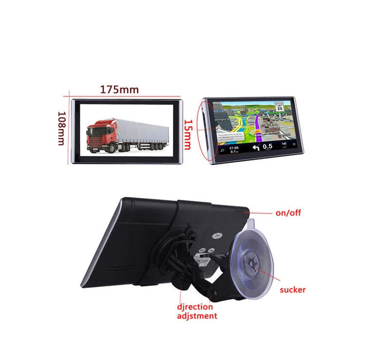 7 Inch Truck GPS Navigator Device Universal Mediatek Navigation GPS with RAM 256MB ROM 16GB Ebook Reader EU/US Map