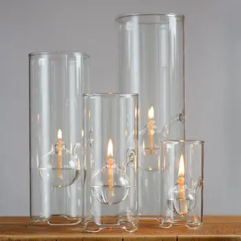 Custom handblown hurricane kerosene Decorative colored Table Round chimney Candle Glass Oil Lamp for Christmas wedding