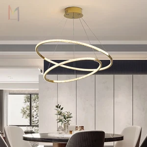 Round LED Chandelier Industrial Style Iron Art Crystal Circle Pendant Light for Restaurant Dining Room Hotel Living Room