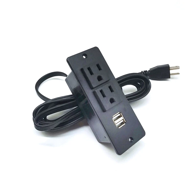 Recessed Mounted American Embedded 2Ac Outlets Desktop Socket 2 USB Charger Furniture Power Sockets for Sofa