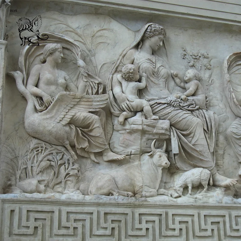 カスタム西洋屋外装飾有名な手彫り大理石女性と子供像壁レリーフ彫刻