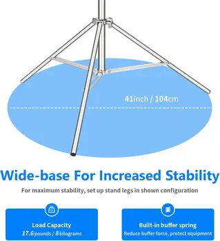 Neewer 118"/3m Stainless Steel Light Stand, Spring Cushioned Heavy Duty Photography Tripod Stand With 1/4 to 3/8 Universal detail image