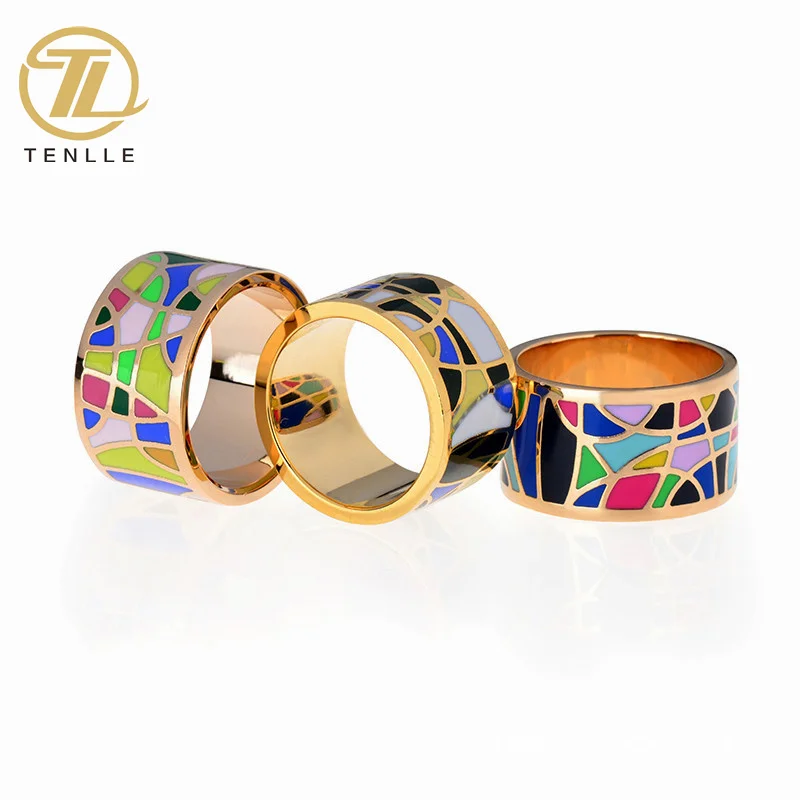 Factory Direct Sales Quality Geometric Color Enamel Jewelry Ring Stainless Steel Ladies Unique Personality Ring