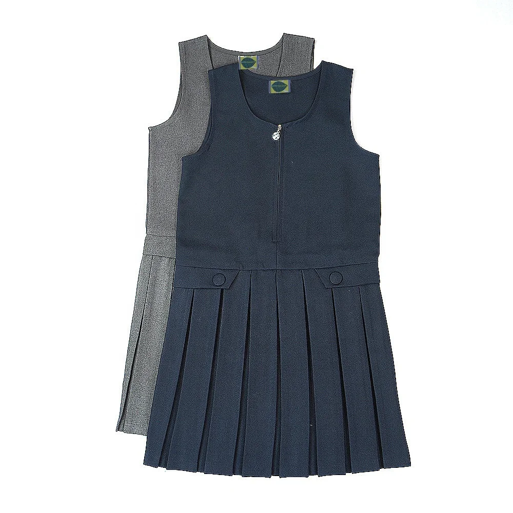 School Girls Design Pleated Zip Front Pinafore Navy School Uniform Kids  Dress