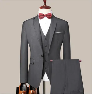 Men's Adult Three-Piece Slim-Fit Wedding Groom Suit Plus Size Pants Jackets Ensemble Breathable Waterproof for Business Party