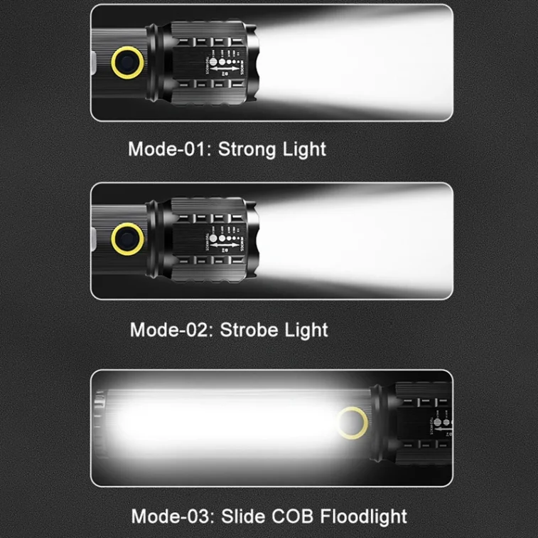 Kensun Xhp50/XPE Simple 3 Modes Cob Side Light Waterproof Rechargeable Usb Led Tactical Torch Light Lantern Outdoor Flashlights