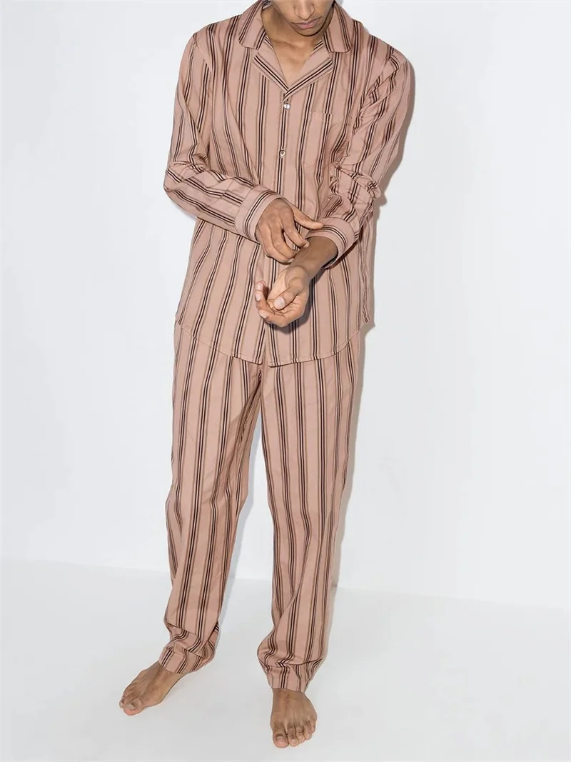 High Quality Buttoned Striped Set Wholesale Custom 2020 Winter Cotton Men's Sleepwear