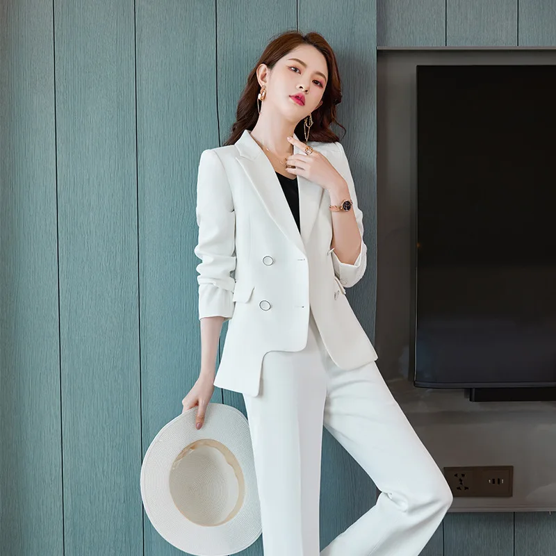 Outfit Women's White Tuxedo Pant Suit Wide Leg Female White
