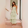 Green Multi Tiered Layered Maxi Dress