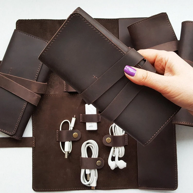 Leather Cord Organizer Personalized Cable Organizer Charger Organizer Earphone Holder Cord Roll Travel Case Usb Holder
