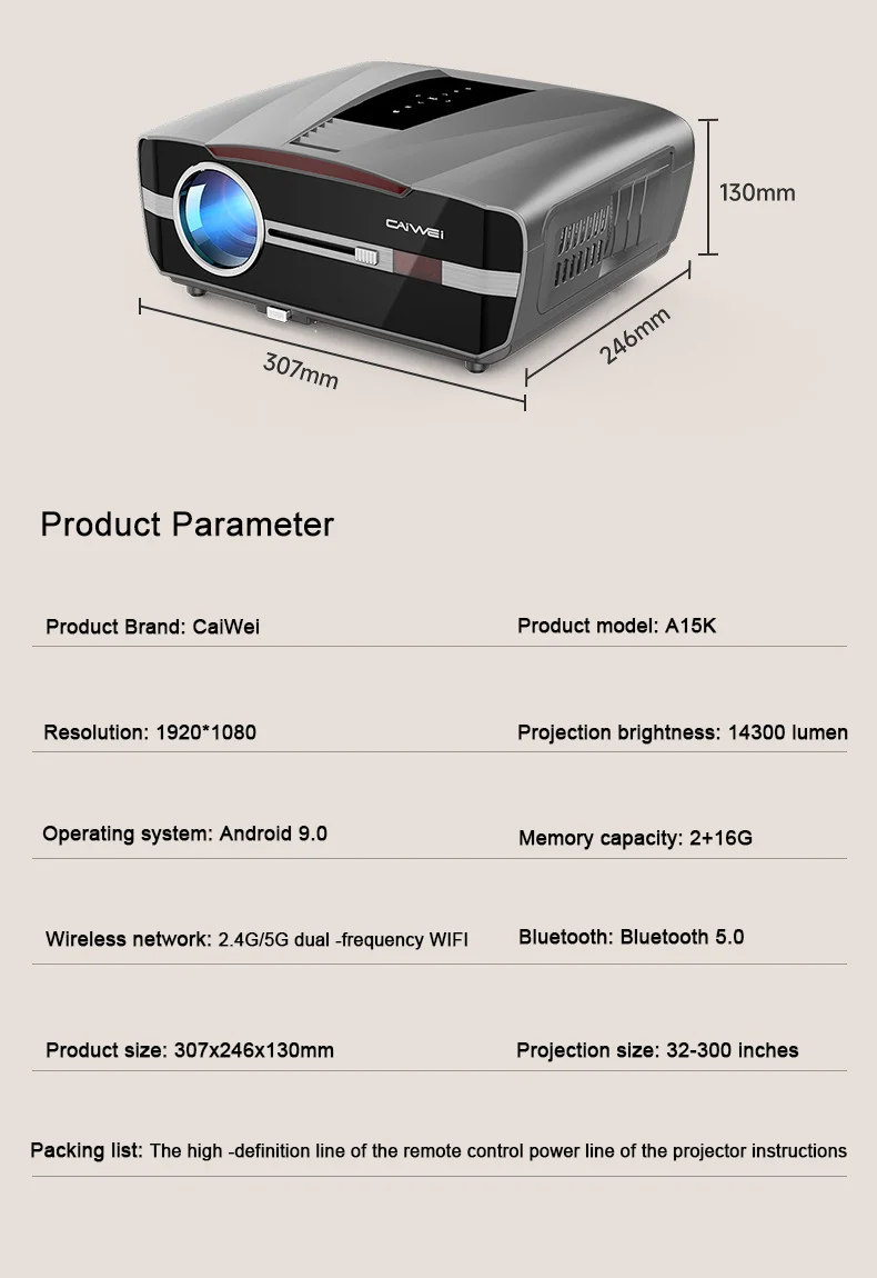 Caiwei A9K 3D 4KミニLEDデイタイムプロジェクター 家庭用DLP Caiwei A9K 3D 4KミニLEDデイタイムプロジェクター 家庭用DLP