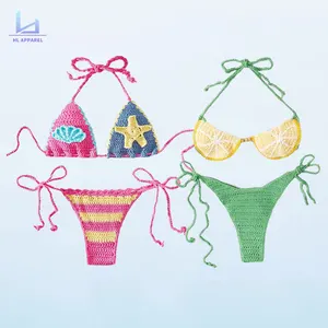 Huili Swimwear Manufacturer Oem High Quality Women Color-Blocked Two Piece Beachwear Swimsuit Custom Crochet Bikini Set