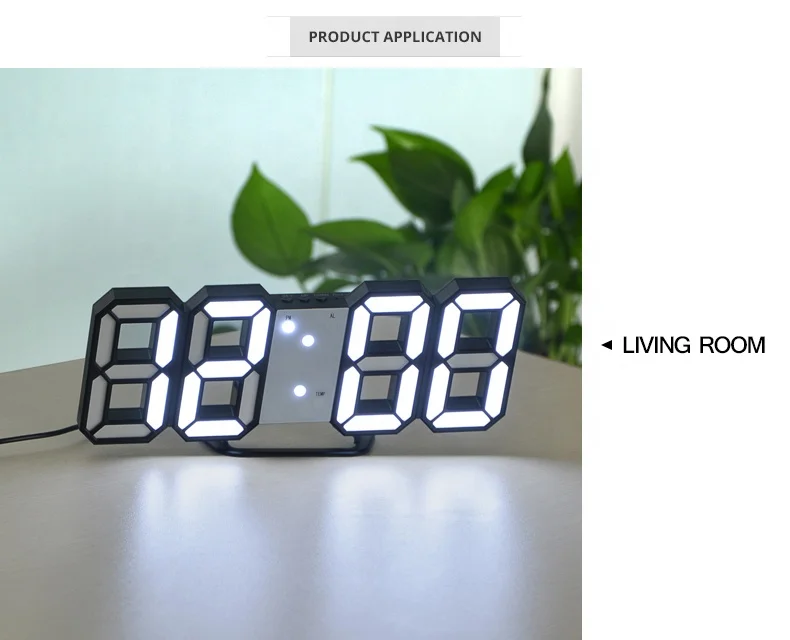 3D LED Table Wall Clock Digital Timer Nightlight Watch Alarm Clock for Warehouse Office Living Room 12/24H Brightness Adjustable