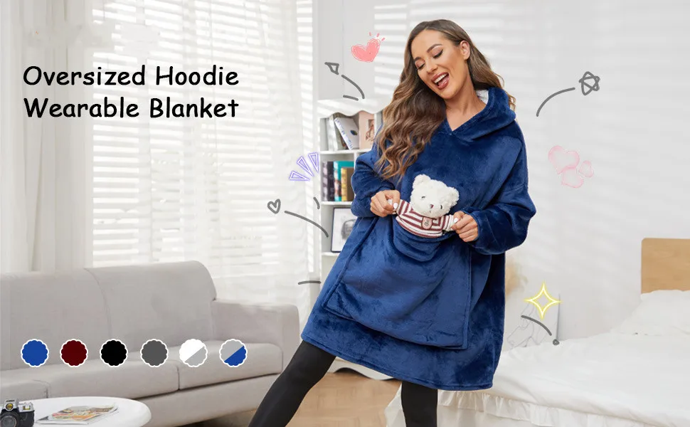 Wholesale Plush Hooded Blanket For Adult Wearable Hoodie Blanket Warm