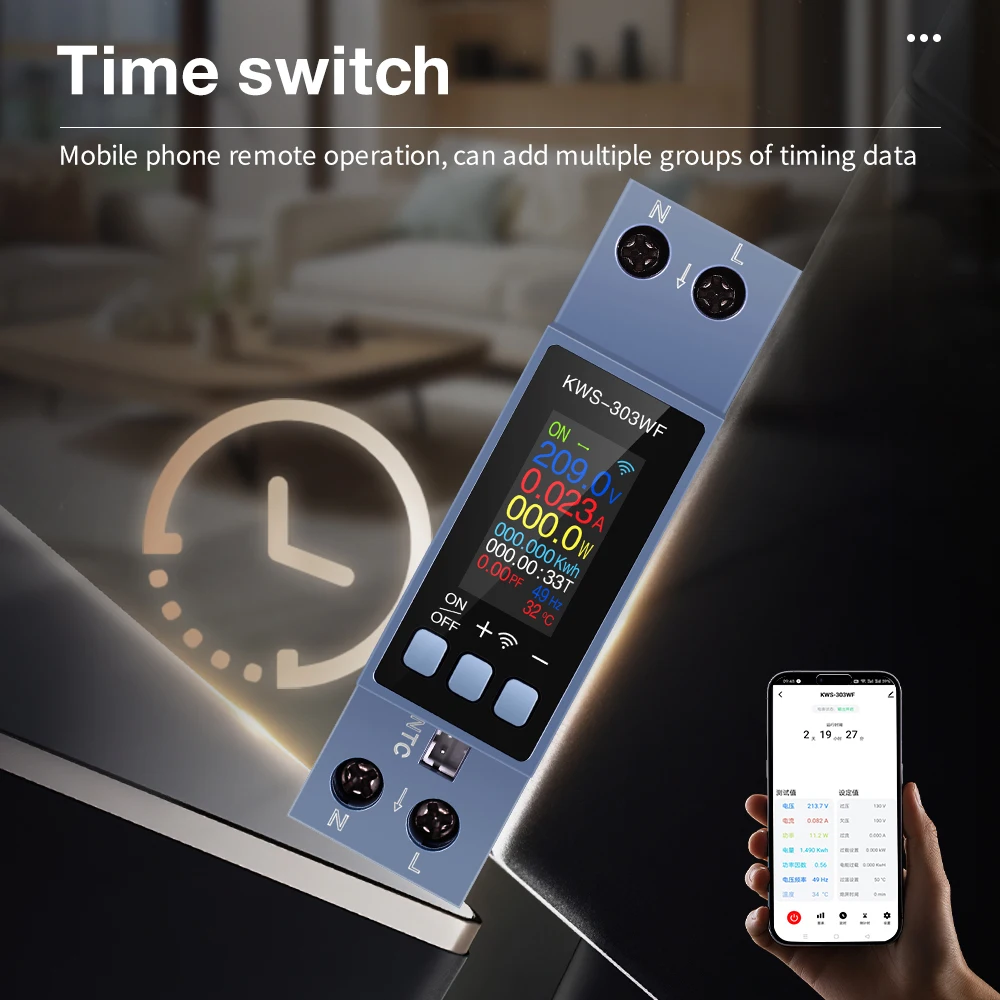 Medidor De Energia Digital KWS-303 GENÉRICO - Multifunção Tensão/Corrente/Temperatura | 40A 250V