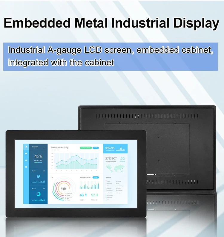 18.5 / 18 Inch VESA Wall Mounted Touch Screen Metal Embedded Touchscreen Industrial Monitor LED Display