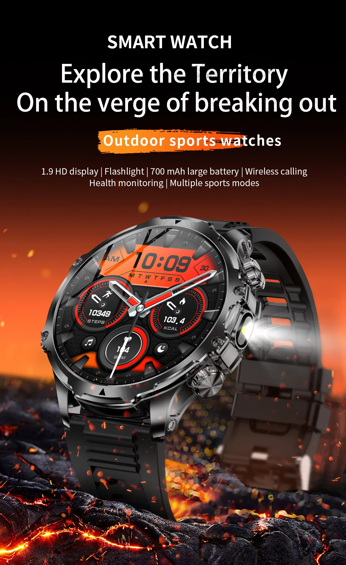 Welcome OEM Order, Factory Whole Selling Ak75 Relojes Outdoor Sport Smart Watch Flashlight 1.9inch Big Screen Bt Call Heart Rate Blood Oxygen Smartwatch For Men - Buy 2025 Smartwatch sports Smart Watch For Men Ip 67waterproof Smartwatch