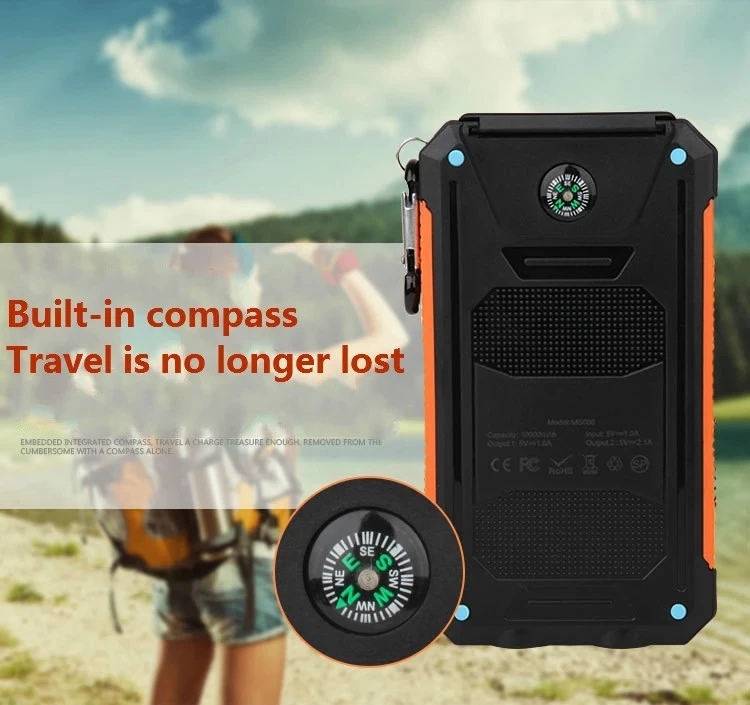 Factory Price Cell Phone Charger  Mountaineering  Long Time Using Power Bank Solar Wireless for Mobile