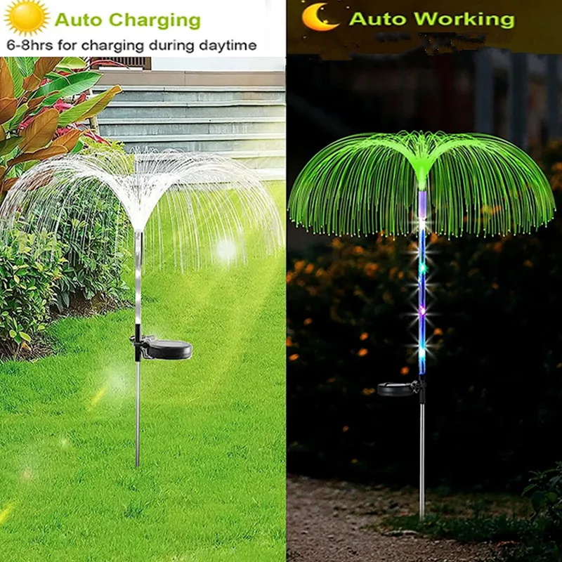 Outdoor Waterproof Solar Garden Decorative Jellyfish Led Fiber Optic ...