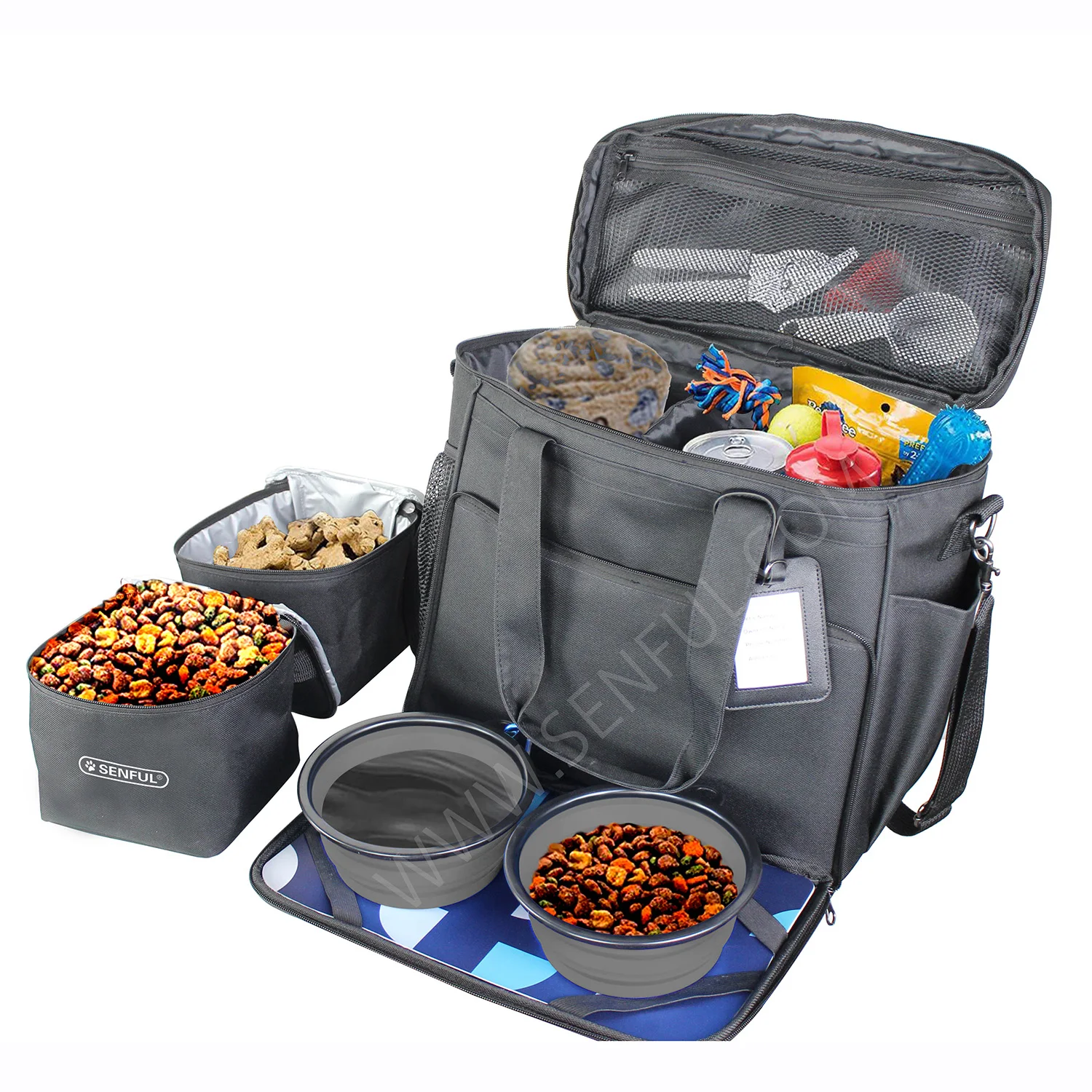 Dog Travel Bag Dog Travel Kit With 2 Collapsible Silicone Bowls,2 Food Containers,Multiuse
