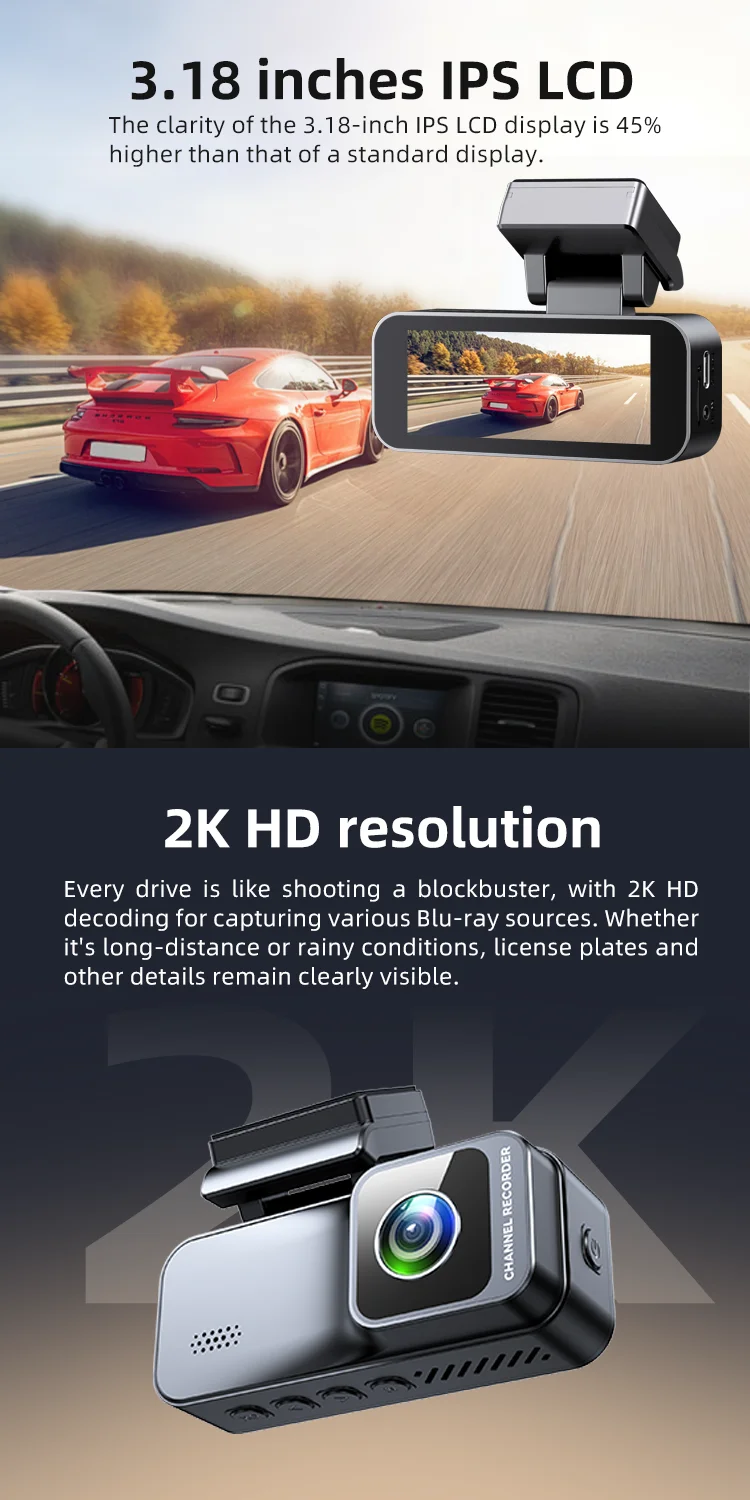 Factory Outlet AHD Dual Lens 3.2 Inch IPS LCD with 2k+1080P Dashcam Black Box Tracking and Speed Private Car for Personal Use supplier
