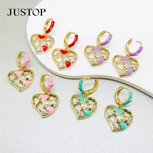 Women's Retro Fashion Bulk Earrings Gold Plated Brass Love Zircon Design Celeb Inspired Pendant with Personal Sense Temperament