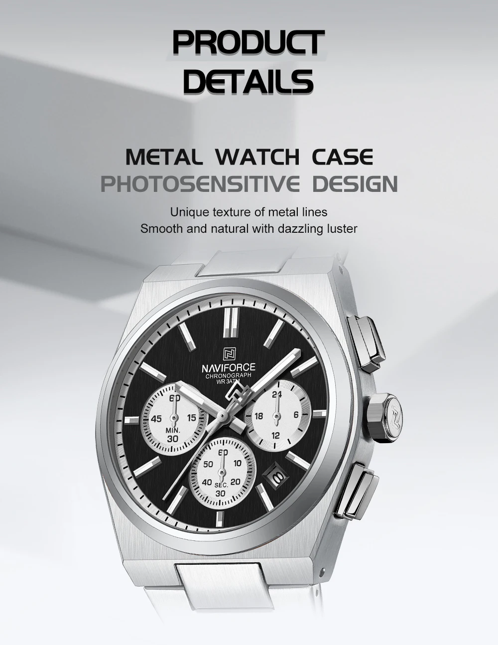 NAVIFORCE NF8048G/L Chronograph Stainless Steel Bracelet Couple 8048 Brand Women Watch Quartz Men Wristwatch Lover's Watches