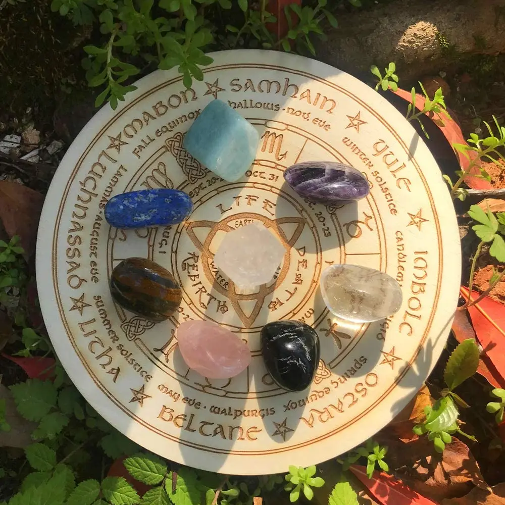 pagan witch calendar board altar decor crystal grid Details about   Wheel of the year 