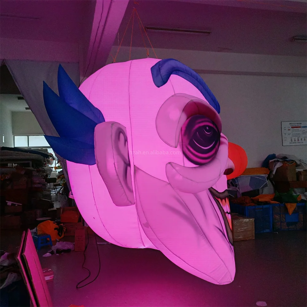 Halloween Inflatable Clown Decoration Light up Air-Blown Scary Clown with Led Lights Hanging Display