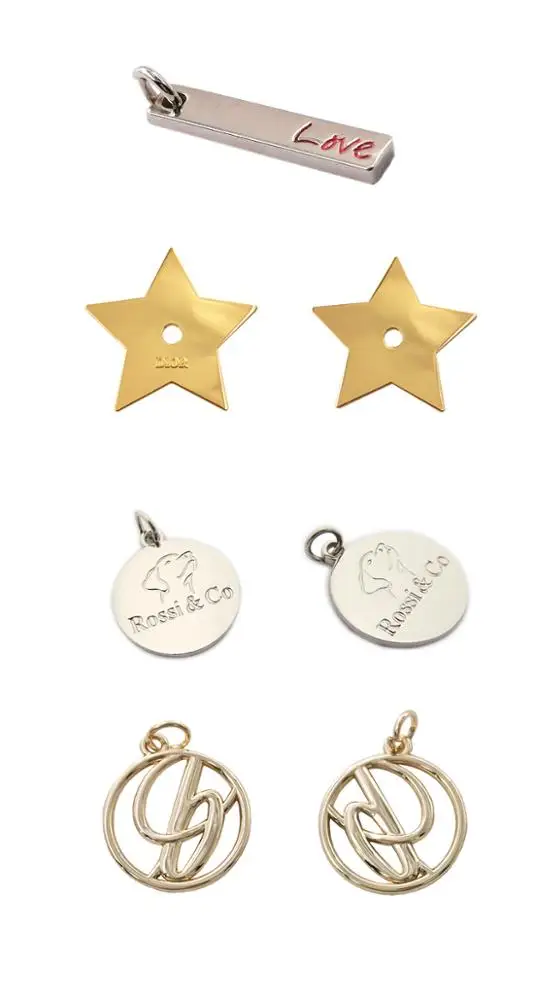Zinc Alloy Stamped Branded Logo Custom Small Metal Pendant Charm