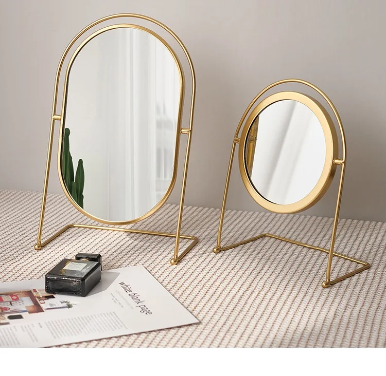 Table Vanity Gold Silver Black Metal Cosmetic Oval Makeup Mirror Bedroom  Home Decor Table Top Mirror