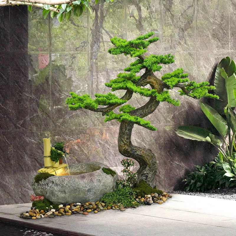 Bonsai Pine Rockery Flowing Water Ornaments Courtyard Decoration Outdoor  Fountain Pool Stone Landscape Backyard Entryway