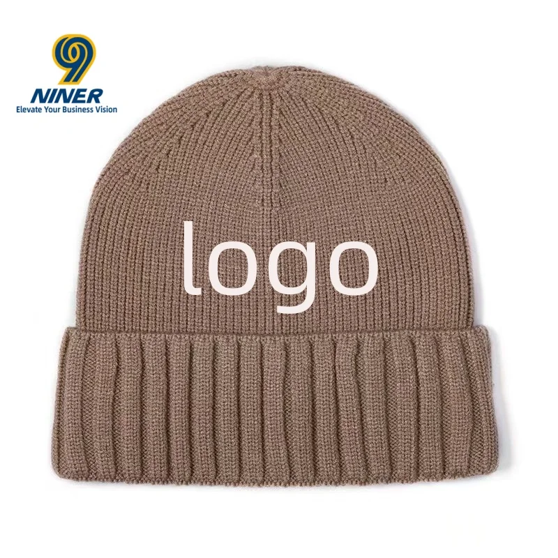 Winter Anti Cold Knitted Hat Customized Solid Color Thick Woolen Hat for Warmth and Versatility, Ski Printed logo preview 2