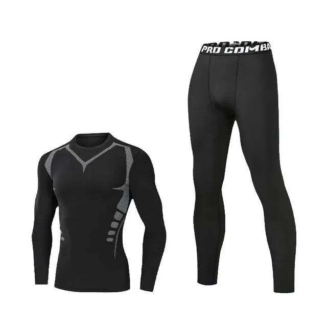 Sports fitness two-piece set breathable quick-drying clothes Football basketball training clothes Running clothes tights men