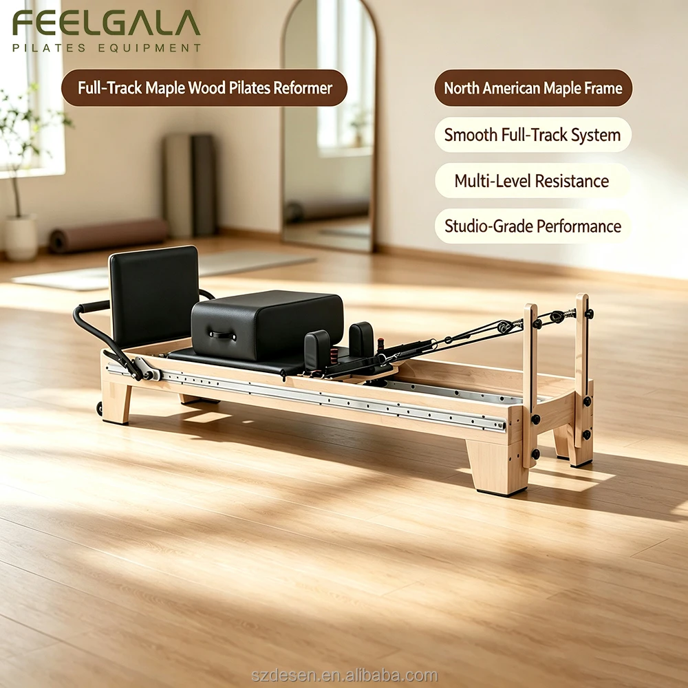 Adjustable Eco-Friendly Pilates Reformer for Yoga Studio Gym Maple Core Bed and product detail 1