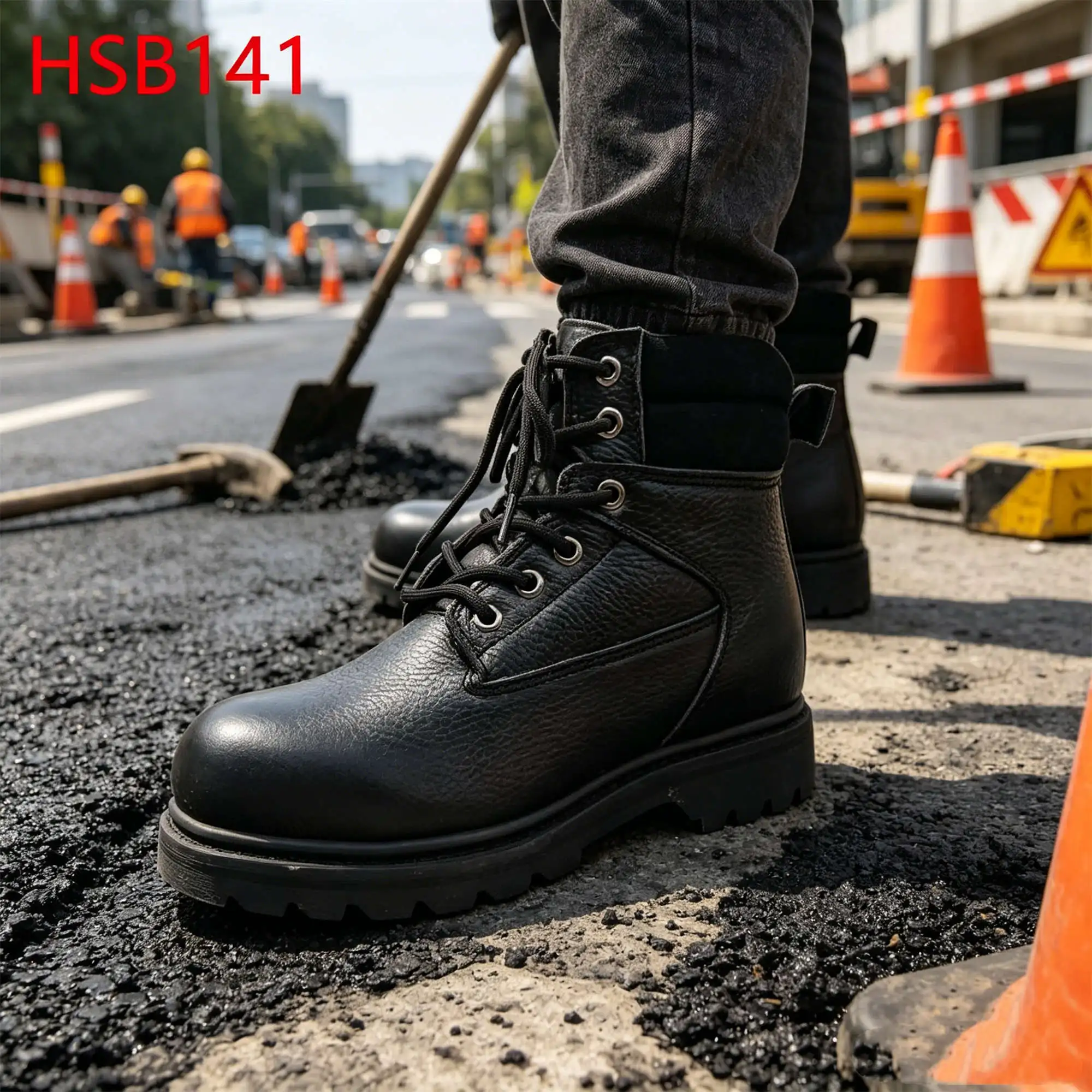 ZYF,Road Engineering Best Embossed Leather Safety Boots Moisture Barrier Goodyear Rubber Sole Work Shoes for Industry HSB141