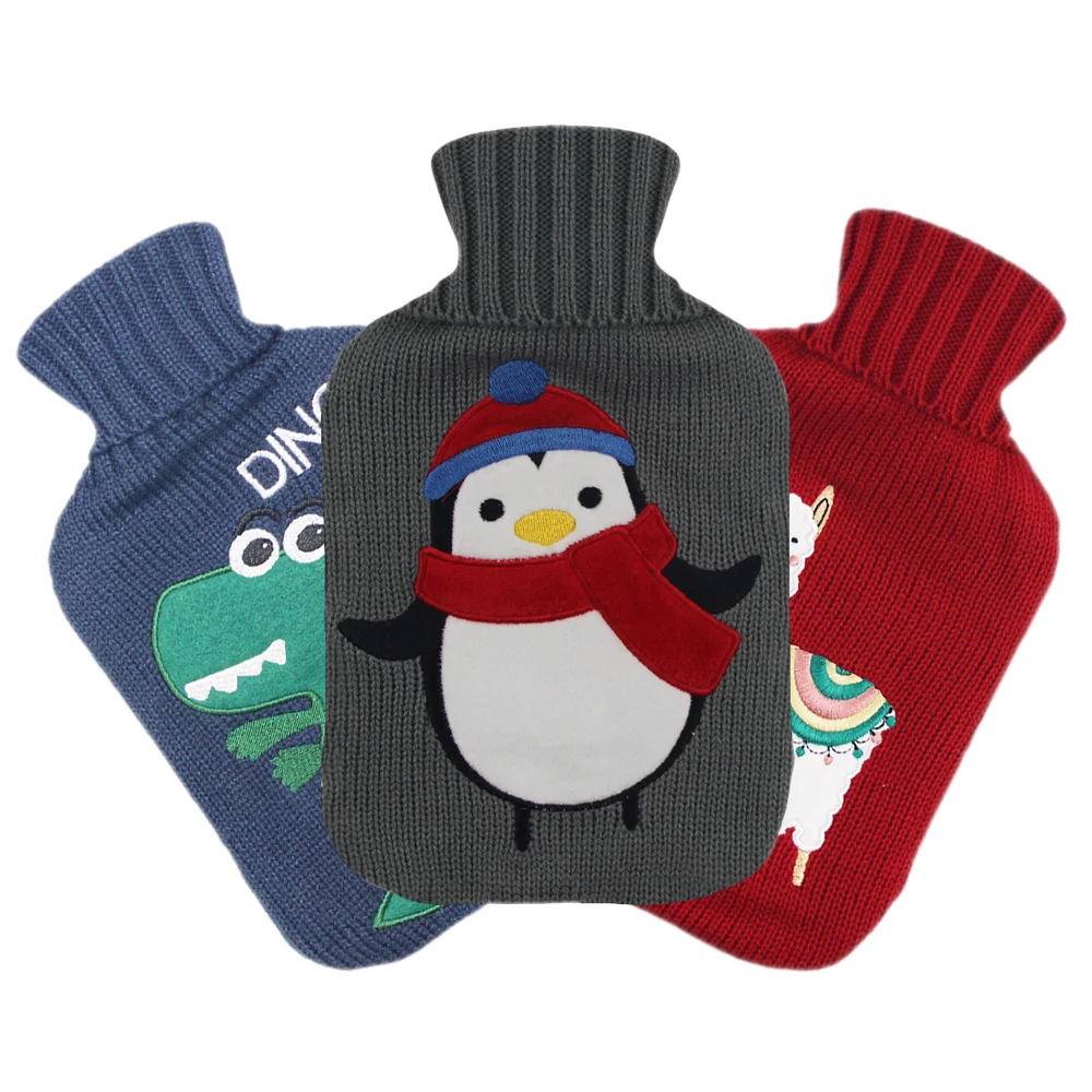new design factory wholesale rubber hot water bag 2 liter hot water bottle custom knitted covers for sample