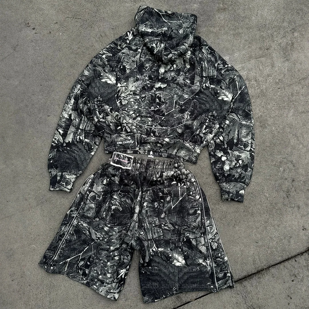 2PCS Clothing Manufacturers Tracksuit Cotton Baggy Embroidery Oversized Unisex Jogger Sweat Suit Zip up Hoodie and Short Set Men