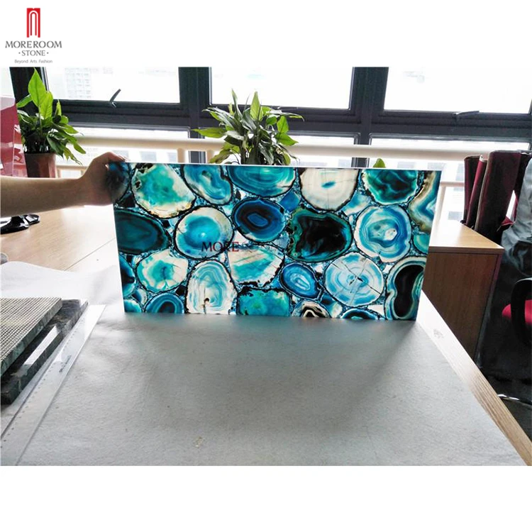 Composite Glass Backlit Translucent Blue Agate Marble Stone Slab Panels Sheet