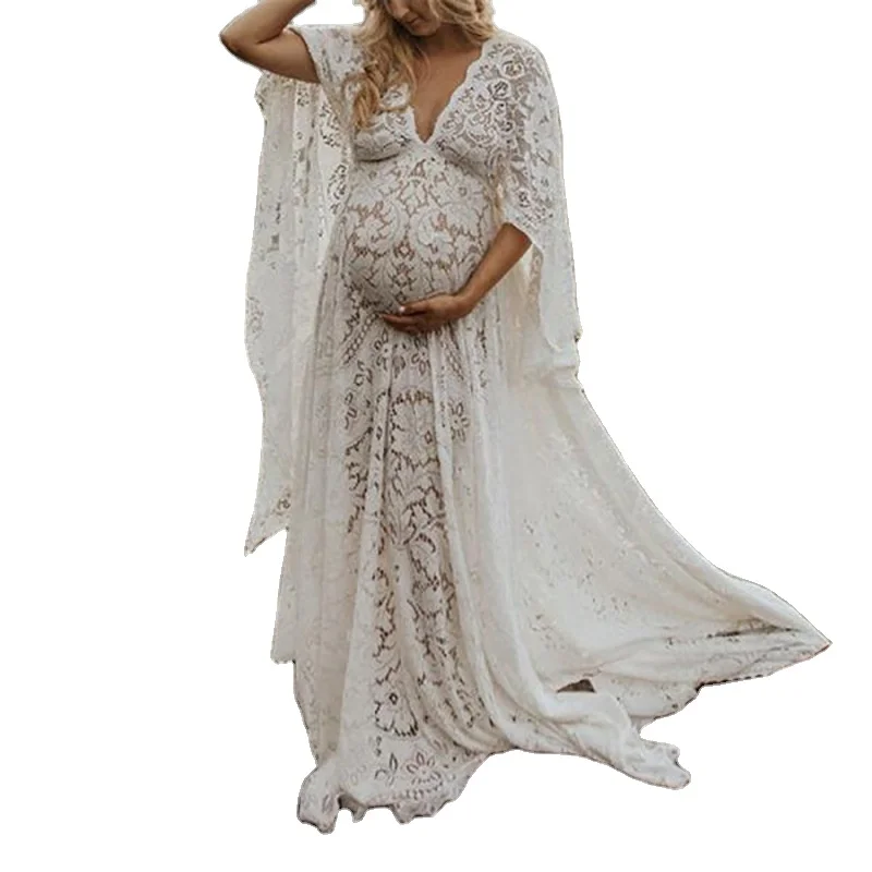 Hot Selling Maternity Lace Dress Women Plus Size Maxi Long Wedding Dress  for Pregnant