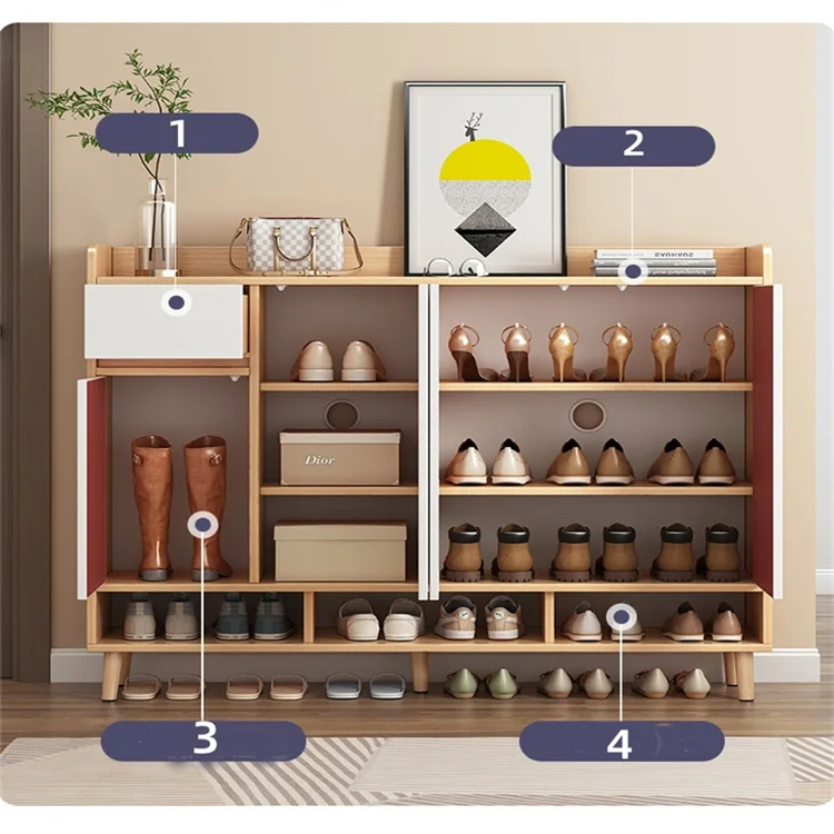 Modern 4-Tier Wooden Shoe Rack with Storage Drawer Marble Color Stylish  Design