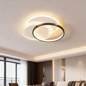JACKSUN Minimalist Elegant Full Spectrum Ceiling Light Dimmable Black and White Triple-Ring Ceiling Lamp Wrought Iron Hardware