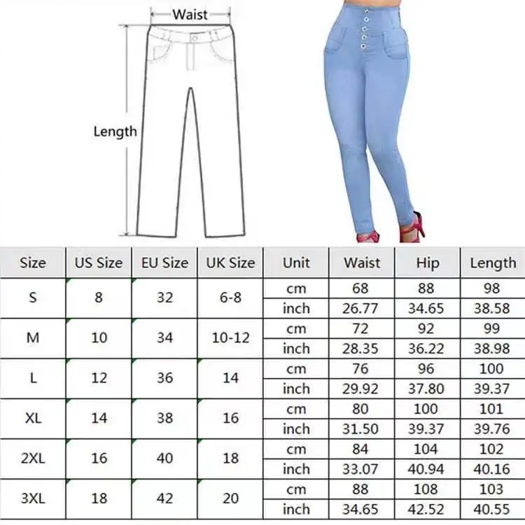 2022 Slim Jeans For Women Skinny High Waisted Blue Denim Pencil Jeans ...