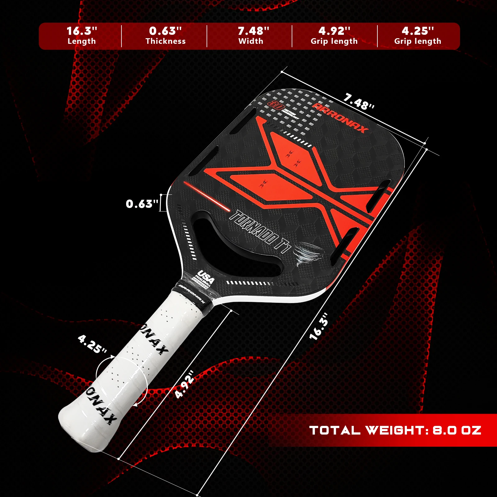 Arronax 3D 18k Carbon Fiber Pickleball Paddle - USAPA Approved