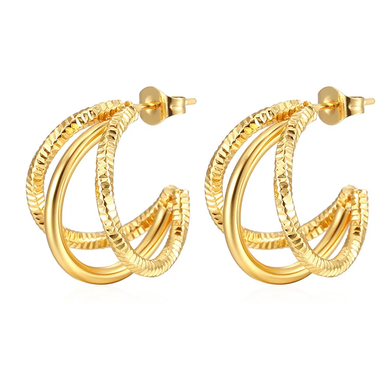Simple Design 14k Gold Double Piercing Huggies Hoop Earrings for Women Geometry Dainty Studs Fashion Jewelry Gift