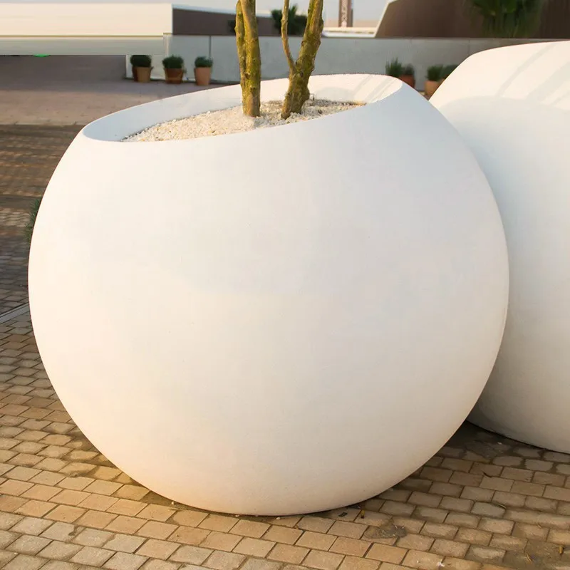 Round Street Landscape Green Large Plant Pot - Outdoor Fiberglass ...