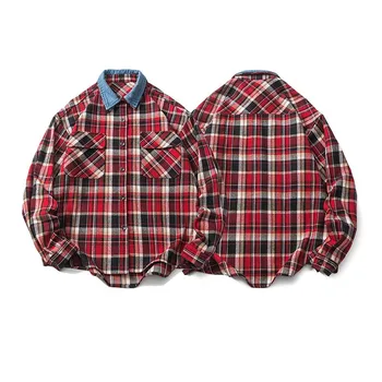 Factories Wholesale Custom Flannel Shirt Loose Casual Brushed Flannel Over Shirts Trendy Plaid Cotton Flannel Shirt