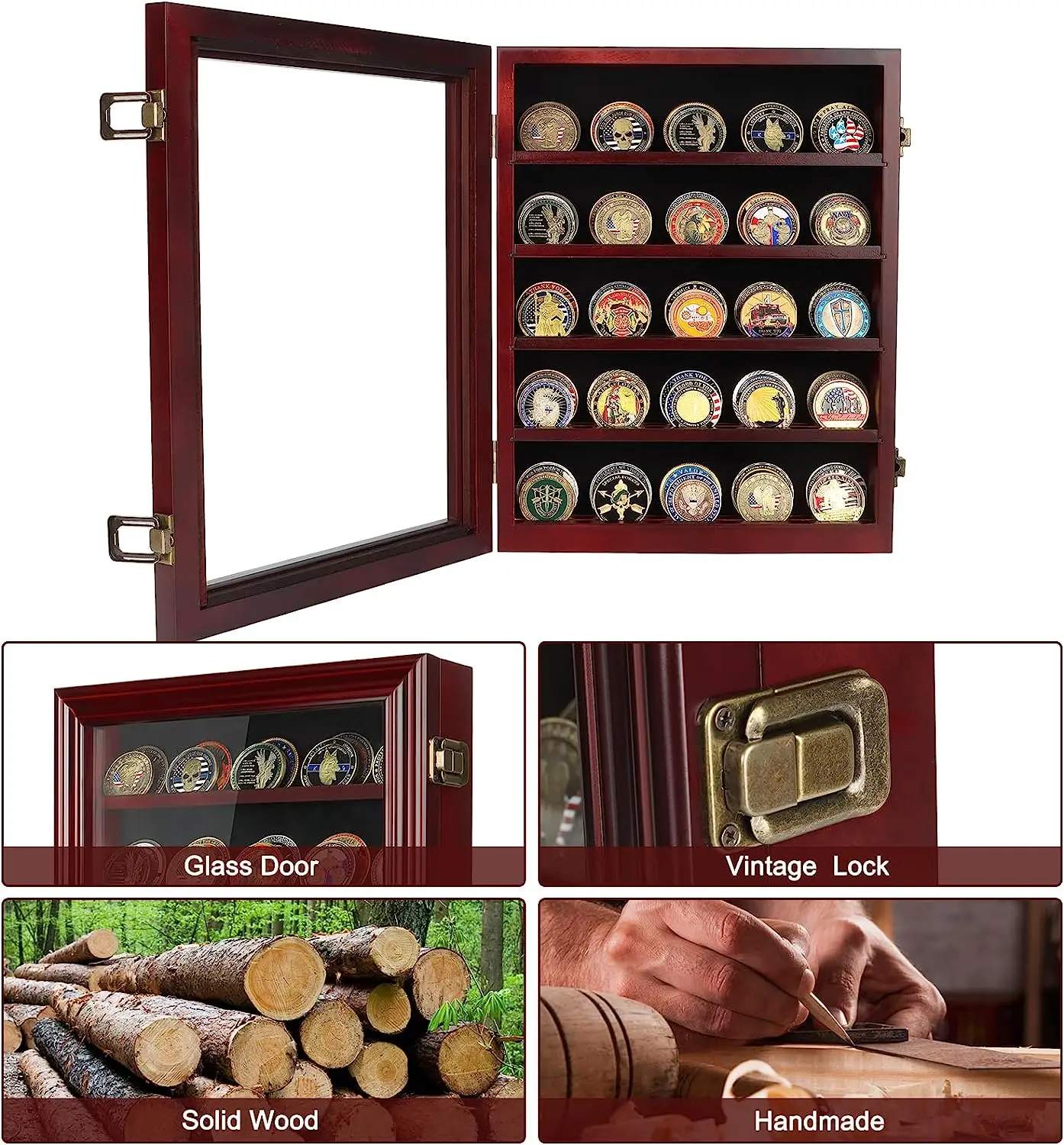 Modern Wooden Rectangle Display Shelf For Challenge Coins Eco-friendly ...