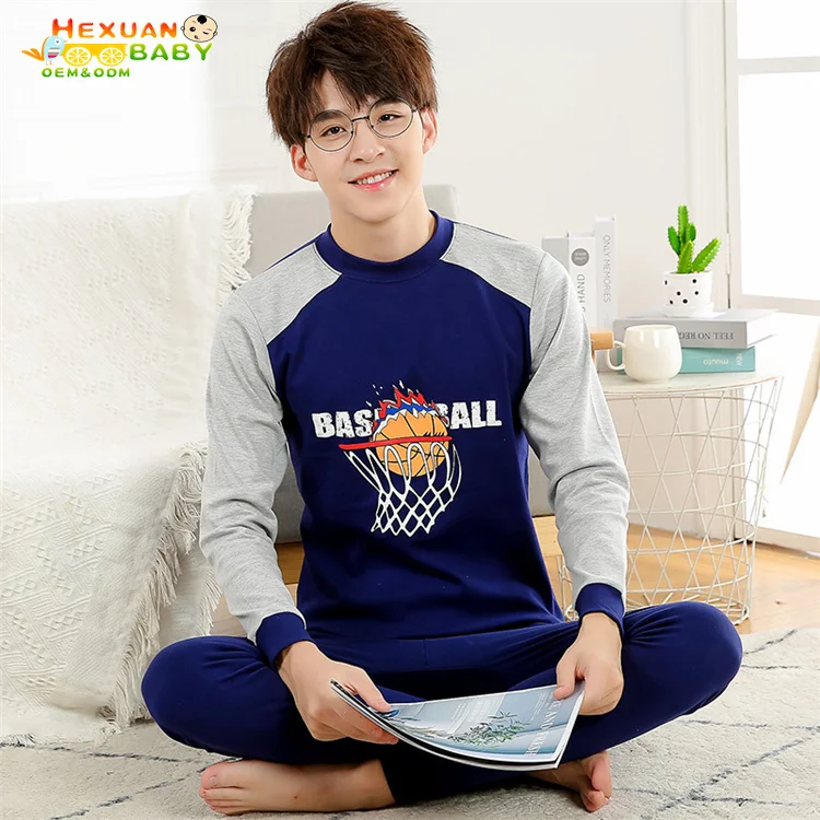 Cheap Men 2Pcs Spring Autumn Pajamas Set Long Sleeve Shirt